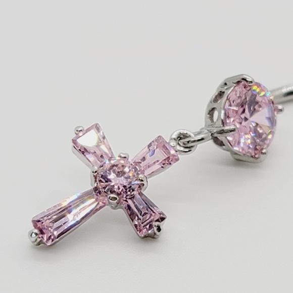 NWOT Sterling Silver Pink Cross Belly Button Ring - Picture 1 of 3